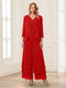 Jumpsuits V-Neck 3/4 Sleeves Ankle-Length Two Pieces Mother of the Bride Pantsuit with Lace