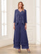 Jumpsuits V-Neck 3/4 Sleeves Ankle-Length Two Pieces Mother of the Bride Pantsuit with Lace
