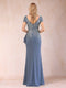 Sheath/Column V-Neck Floor-Length Short Sleeves Mother of the Bride Dresses with Sequins & Split Side