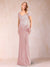 Sheath/Column V-Neck Floor-Length Short Sleeves Mother of the Bride Dresses with Sequins & Split Side