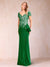 Sheath/Column V-Neck Floor-Length Short Sleeves Mother of the Bride Dresses with Sequins & Split Side