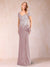 Sheath/Column V-Neck Floor-Length Short Sleeves Mother of the Bride Dresses with Sequins & Split Side