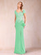 Sheath/Column V-Neck Floor-Length Short Sleeves Mother of the Bride Dresses with Sequins & Split Side