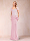 Sheath/Column V-Neck Floor-Length Short Sleeves Mother of the Bride Dresses with Sequins & Split Side