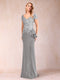 Sheath/Column V-Neck Floor-Length Short Sleeves Mother of the Bride Dresses with Sequins & Split Side