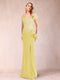 Sheath/Column V-Neck Floor-Length Short Sleeves Mother of the Bride Dresses with Sequins & Split Side