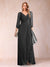A-Line/Princess V-Neck 3/4 Sleeves Floor-Length Mother of the Bride Dresses with Ruched & Beading
