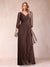 A-Line/Princess V-Neck 3/4 Sleeves Floor-Length Mother of the Bride Dresses with Ruched & Beading
