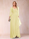 A-Line/Princess V-Neck 3/4 Sleeves Floor-Length Mother of the Bride Dresses with Ruched & Beading