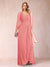 A-Line/Princess V-Neck 3/4 Sleeves Floor-Length Mother of the Bride Dresses with Ruched & Beading