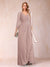 A-Line/Princess V-Neck 3/4 Sleeves Floor-Length Mother of the Bride Dresses with Ruched & Beading
