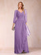 A-Line/Princess V-Neck 3/4 Sleeves Floor-Length Mother of the Bride Dresses with Ruched & Beading