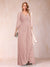 A-Line/Princess V-Neck 3/4 Sleeves Floor-Length Mother of the Bride Dresses with Ruched & Beading