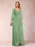A-Line/Princess V-Neck 3/4 Sleeves Floor-Length Mother of the Bride Dresses with Ruched & Beading
