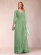 A-Line/Princess V-Neck 3/4 Sleeves Floor-Length Mother of the Bride Dresses with Ruched & Beading