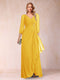 A-Line/Princess V-Neck 3/4 Sleeves Floor-Length Mother of the Bride Dresses with Ruched & Beading