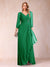 A-Line/Princess V-Neck 3/4 Sleeves Floor-Length Mother of the Bride Dresses with Ruched & Beading