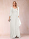 A-Line/Princess V-Neck 3/4 Sleeves Floor-Length Mother of the Bride Dresses with Ruched & Beading