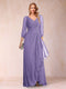 A-Line/Princess V-Neck 3/4 Sleeves Floor-Length Mother of the Bride Dresses with Ruched & Beading