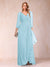 A-Line/Princess V-Neck 3/4 Sleeves Floor-Length Mother of the Bride Dresses with Ruched & Beading