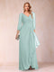 A-Line/Princess V-Neck 3/4 Sleeves Floor-Length Mother of the Bride Dresses with Ruched & Beading