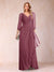 A-Line/Princess V-Neck 3/4 Sleeves Floor-Length Mother of the Bride Dresses with Ruched & Beading