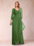 A-Line/Princess V-Neck 3/4 Sleeves Floor-Length Mother of the Bride Dresses with Ruched & Beading