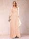 A-Line/Princess V-Neck 3/4 Sleeves Floor-Length Mother of the Bride Dresses with Ruched & Beading