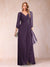 A-Line/Princess V-Neck 3/4 Sleeves Floor-Length Mother of the Bride Dresses with Ruched & Beading