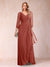 A-Line/Princess V-Neck 3/4 Sleeves Floor-Length Mother of the Bride Dresses with Ruched & Beading