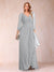 A-Line/Princess V-Neck 3/4 Sleeves Floor-Length Mother of the Bride Dresses with Ruched & Beading