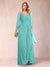 A-Line/Princess V-Neck 3/4 Sleeves Floor-Length Mother of the Bride Dresses with Ruched & Beading