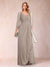 A-Line/Princess V-Neck 3/4 Sleeves Floor-Length Mother of the Bride Dresses with Ruched & Beading