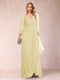 A-Line/Princess V-Neck 3/4 Sleeves Floor-Length Mother of the Bride Dresses with Ruched & Beading