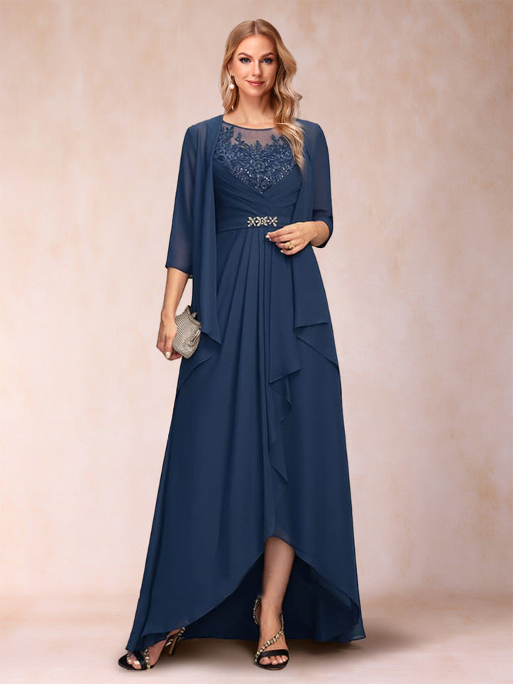 A-Line/Princess Scoop 3/4 Sleeves Floor-Length two pieces Mother of the Bride Dress With Sequins &amp; Sash