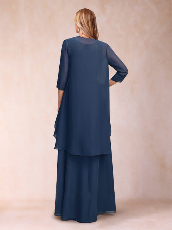 A-Line/Princess Scoop 3/4 Sleeves Floor-Length two pieces Mother of the Bride Dress With Sequins & Sash