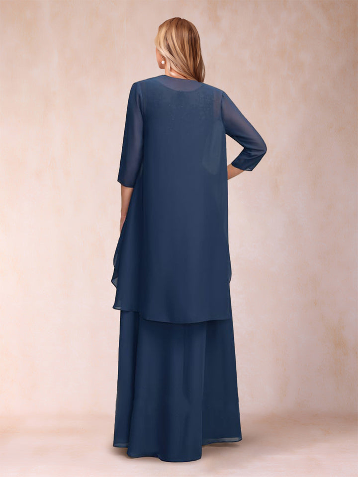 A-Line/Princess Scoop 3/4 Sleeves Floor-Length two pieces Mother of the Bride Dress With Sequins &amp; Sash