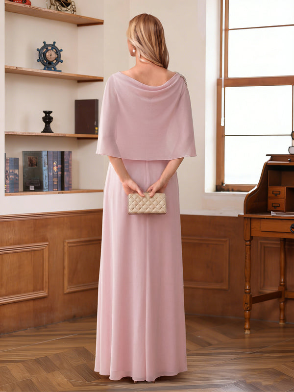 Sheath/Column Scoop Half Sleeves Floor-Length Mother of the Bride Dresses with Rhinestone