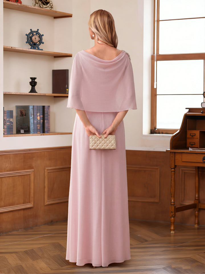 Sheath/Column Scoop Half Sleeves Floor-Length Mother of the Bride Dresses with Rhinestone