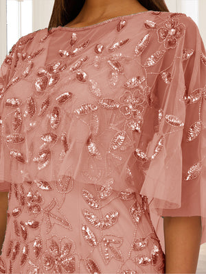 A-Line/Princess Scoop Half Sleeves Floor-Length Mother of the Bride Dresses with Beading&Sequins