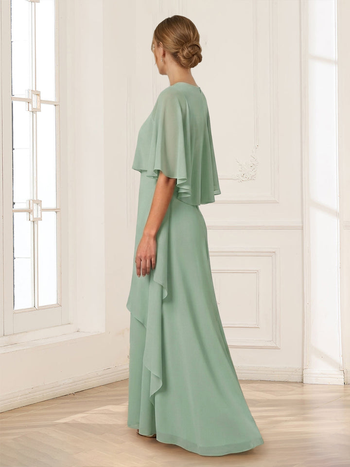 A-Line/Princess Scoop Half Sleeves Floor-Length Mother of the Bride Dresses with Ruffles