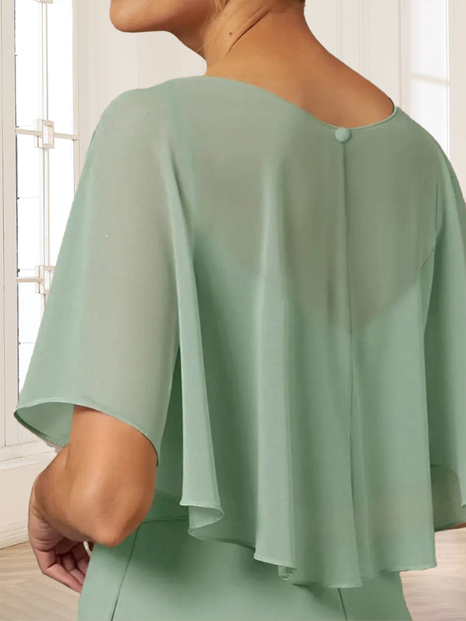 A-Line/Princess Scoop Half Sleeves Floor-Length Mother of the Bride Dresses with Ruffles