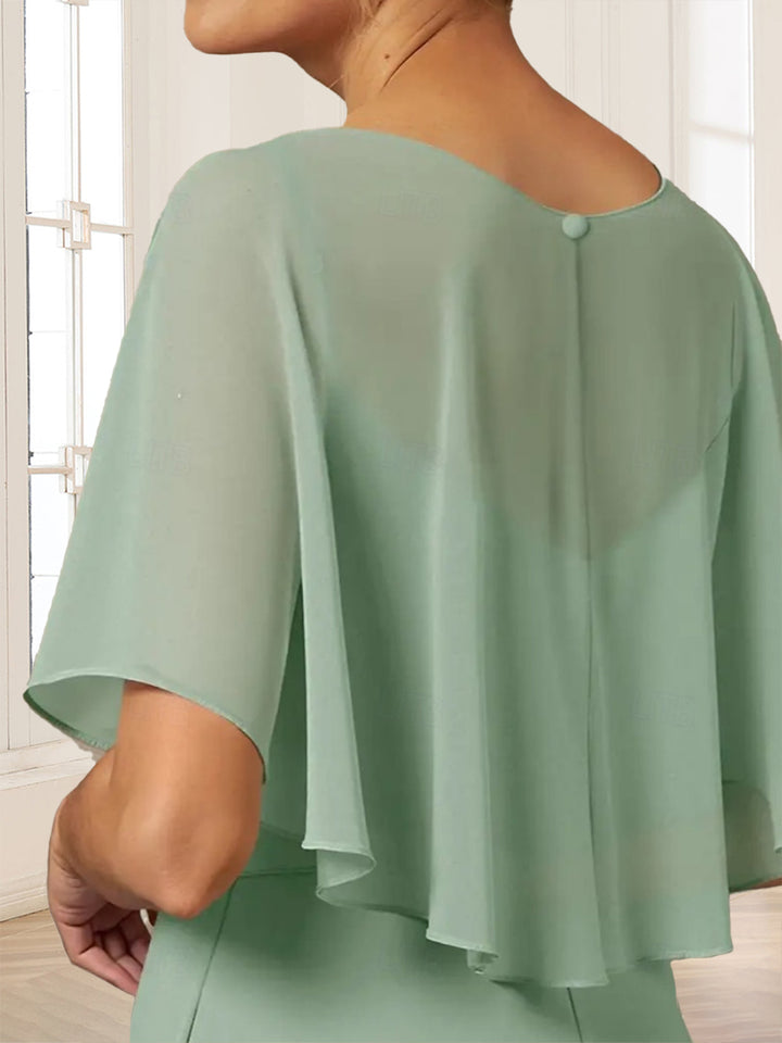 A-Line/Princess Scoop Half Sleeves Floor-Length Mother of the Bride Dresses with Ruffles