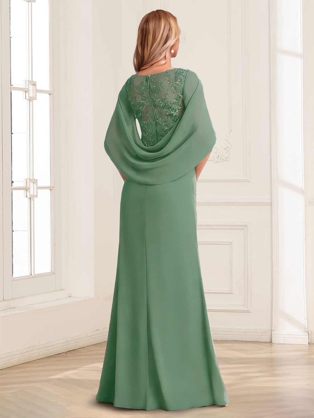 Sheath/Column V-Neck Short Sleeves Floor-Length Mother of the Bride Dresses with Lace &amp; Applique