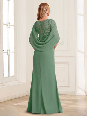 Sheath/Column V-Neck Short Sleeves Floor-Length Mother of the Bride Dresses with Lace & Applique