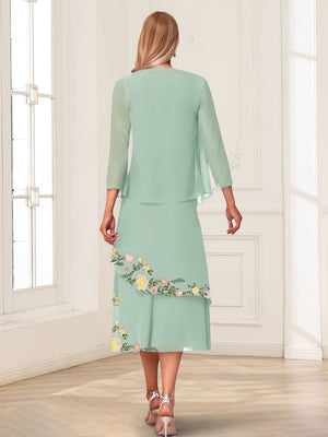 A-Line/Princess Scoop Sleeveless Tea-Length Mother of the Bride Dresses with Embroidery & Jacket