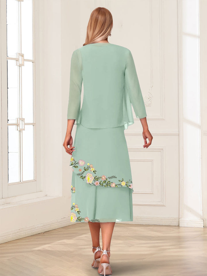 A-Line/Princess Scoop Sleeveless Tea-Length Mother of the Bride Dresses with Embroidery &amp; Jacket