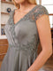 A-Line/Princess V-Neck Short Sleeves Floor-Length Mother of the Bride Dresses with Lace & Applique