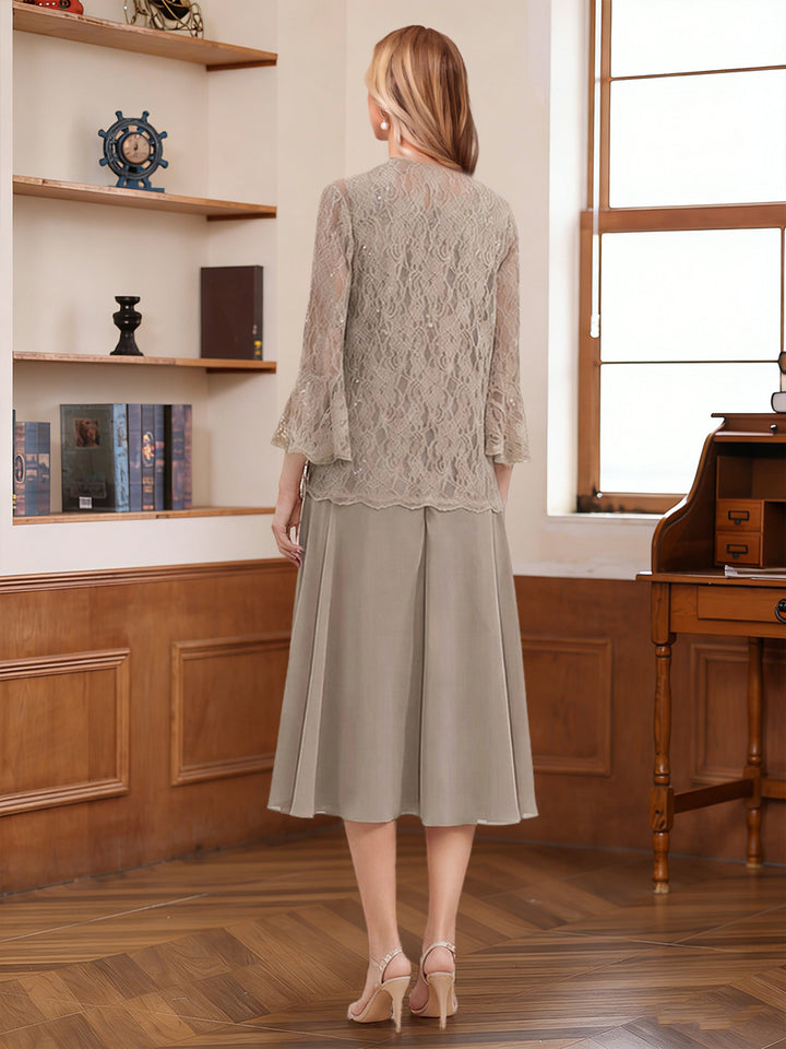 A-Line/Princess Scoop Sleeveless Tea-Length Mother of the Bride Dresses with Lace &amp; Jacket