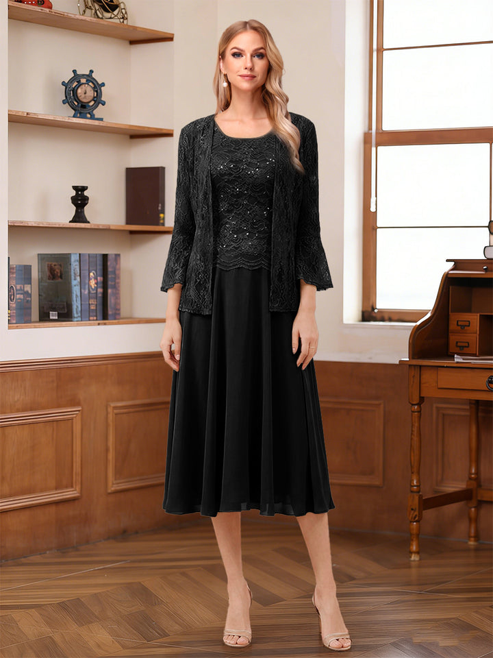 A-Line/Princess Scoop Sleeveless Tea-Length Mother of the Bride Dresses with Lace &amp; Jacket